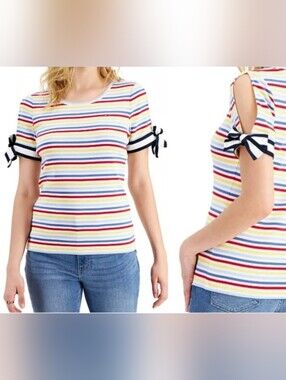 Tommy Hilfiger Women's Sportswear Tie Sleeve Striped Top - Size L